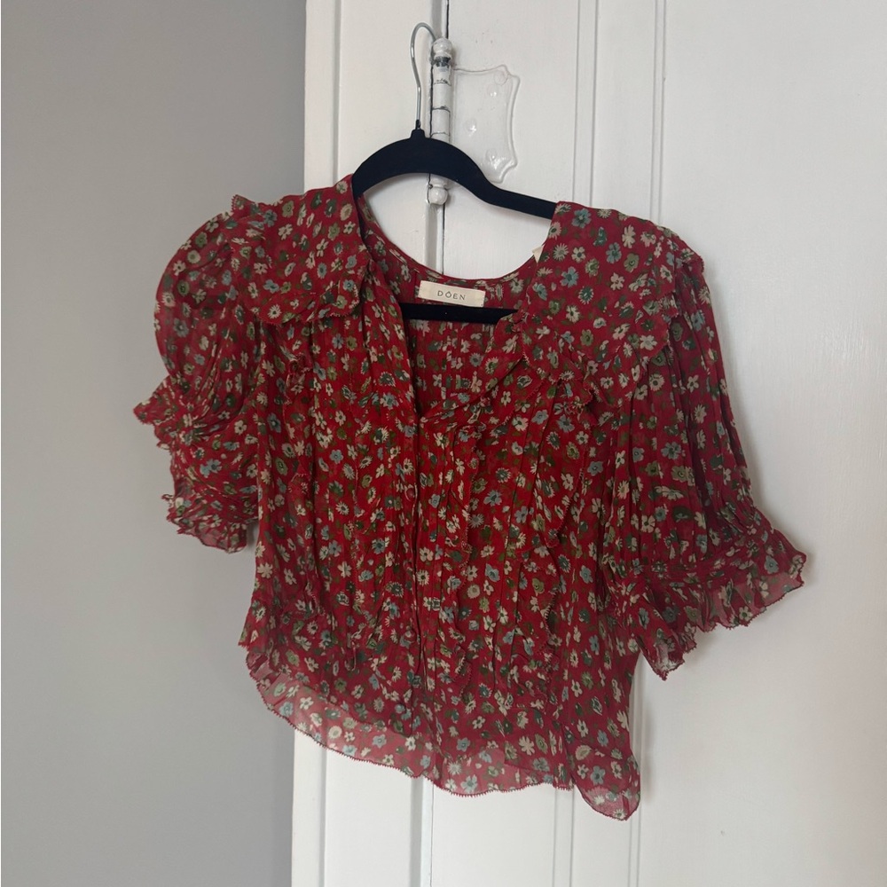 Doen Red Floral Selma Top